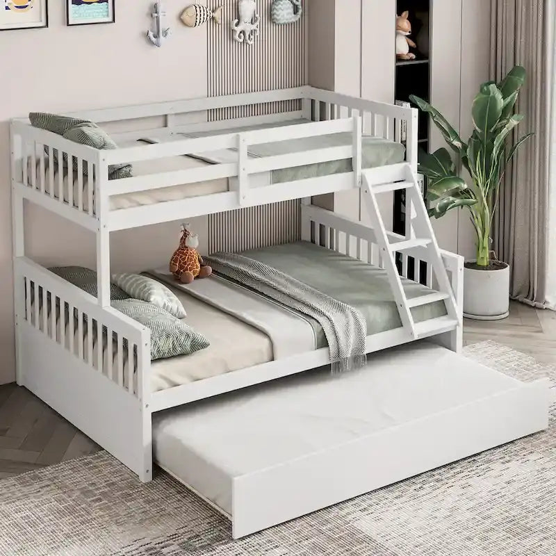 Gymax Twin Over Full Bunk Bed with Twin Trundle Convertible Platform