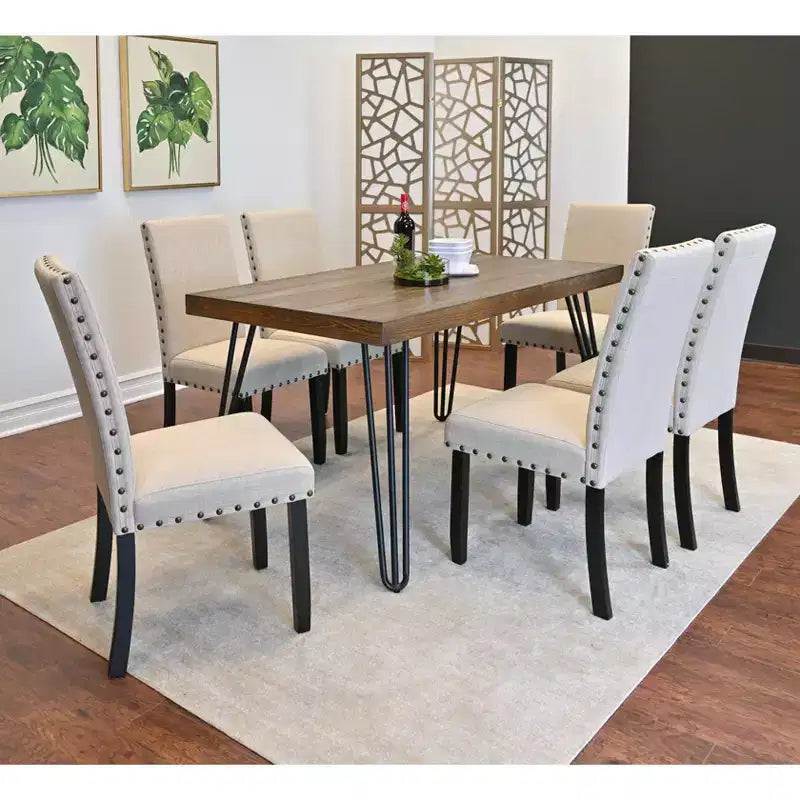 Amisos 7-Piece Dining Set, Hairpin Dining Table with 6 Chairs, 3 Color Options