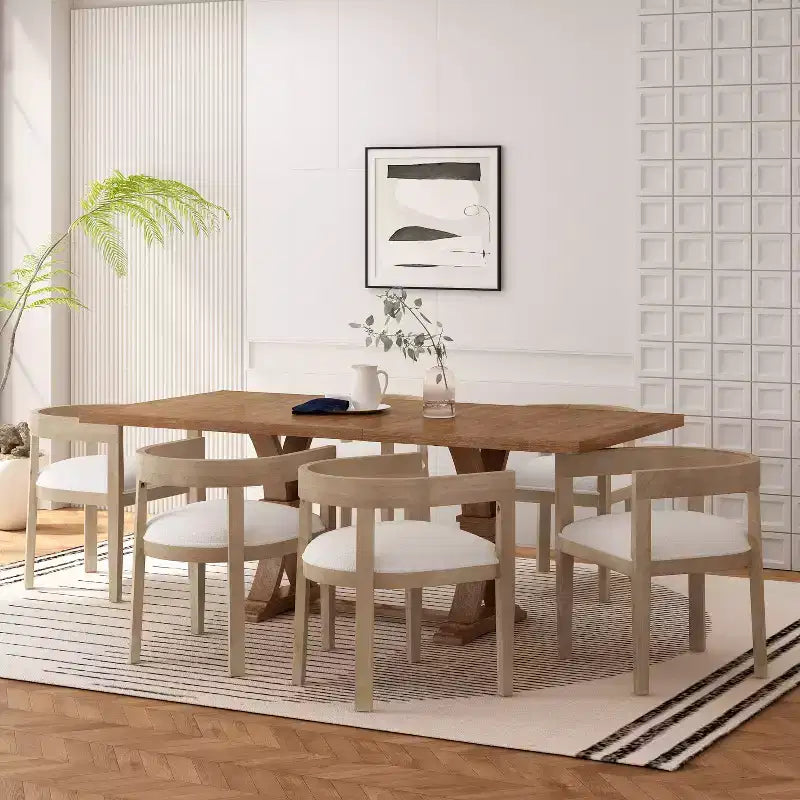 Christopher Knight Home Hudson 7 Pieces Upholstered Wood Extended Dining Set with Pedestal Base