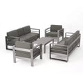Christopher Knight Home Eleanor Outdoor Aluminum 8 Seater Chat Set with Cushions, Khaki/Silver