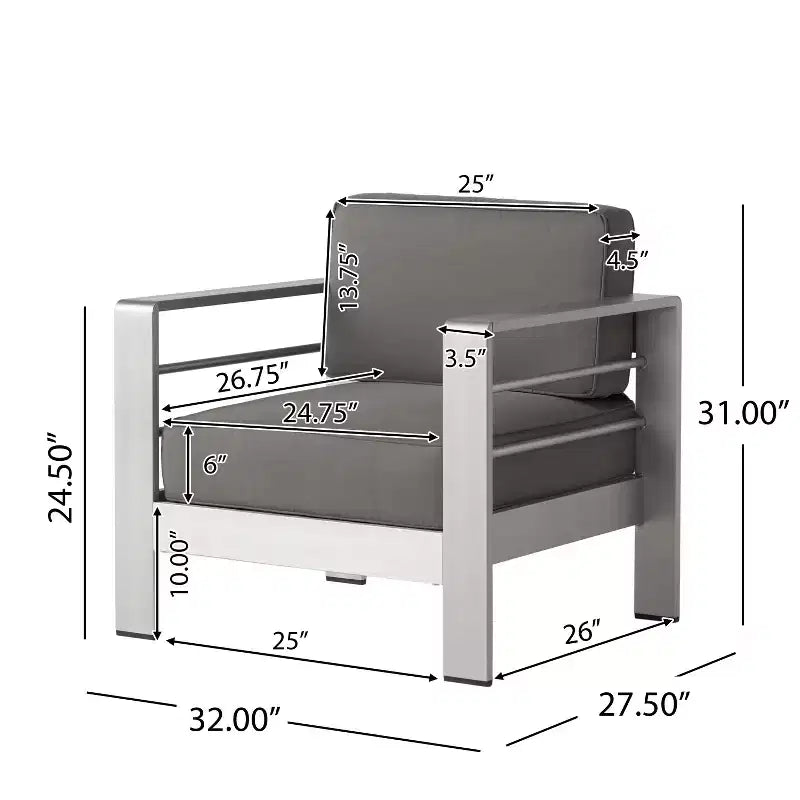 Christopher Knight Home Eleanor Outdoor Aluminum 8 Seater Chat Set with Cushions, Khaki/Silver