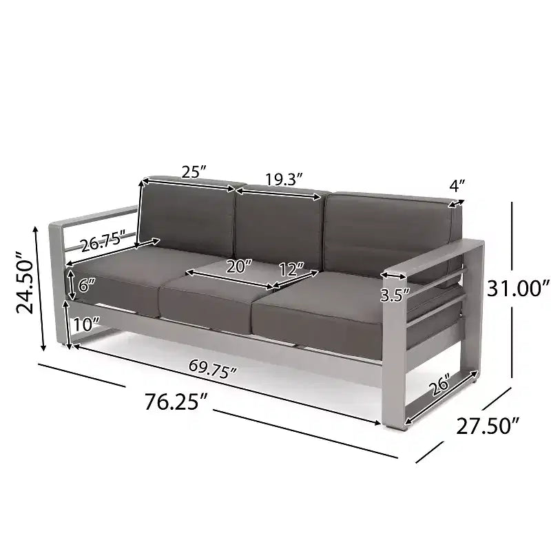 Christopher Knight Home Eleanor Outdoor Aluminum 8 Seater Chat Set with Cushions, Khaki/Silver