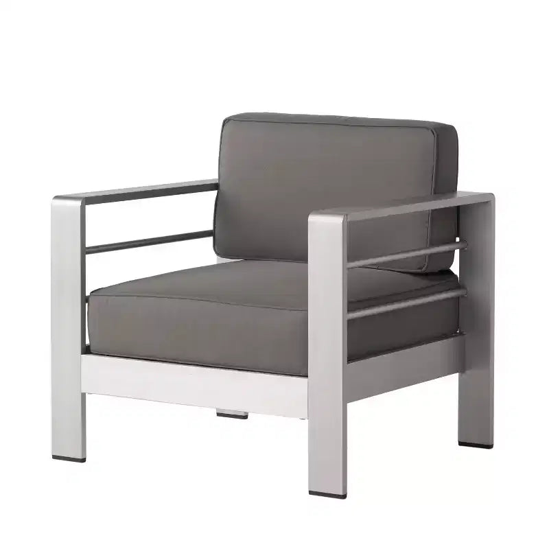Christopher Knight Home Eleanor Outdoor Aluminum 8 Seater Chat Set with Cushions, Khaki/Silver