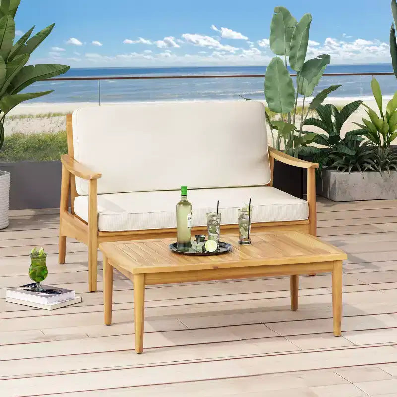 Christopher Knight Home Willowbrook Outdoor Acacia Wood Loveseat and Coffee Table