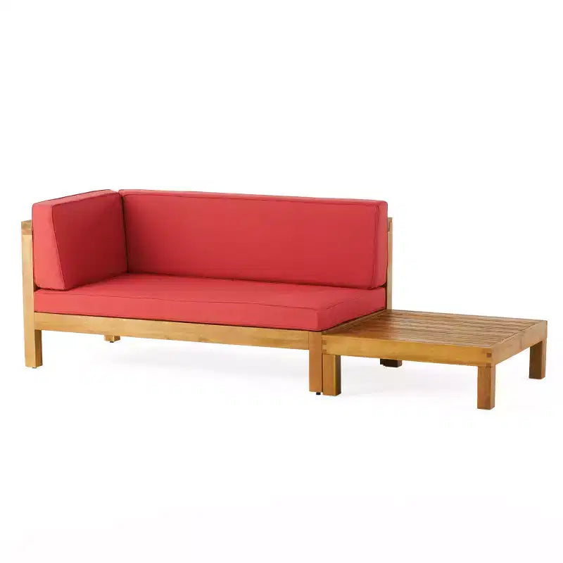 Christopher Knight Home Oana Outdoor Acacia Wood Left Arm Loveseat and Coffee Table Set with Cushion