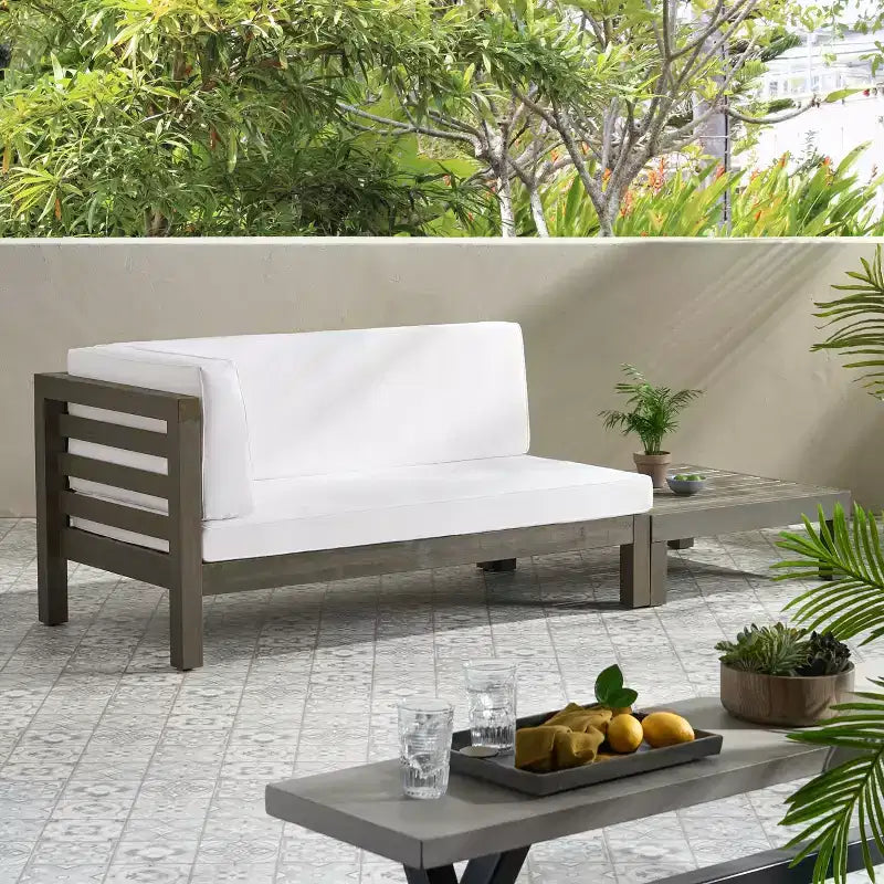 Christopher Knight Home Oana Outdoor Acacia Wood Left Arm Loveseat and Coffee Table Set with Cushion