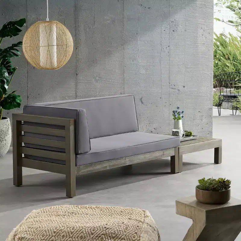 Christopher Knight Home Oana – Causeuse à bras gauche et table basse d’extérieur en bois d’acacia avec coussin