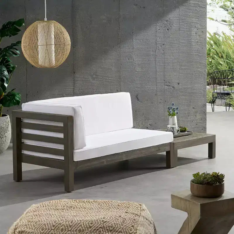 Christopher Knight Home Oana – Causeuse à bras gauche et table basse d’extérieur en bois d’acacia avec coussin
