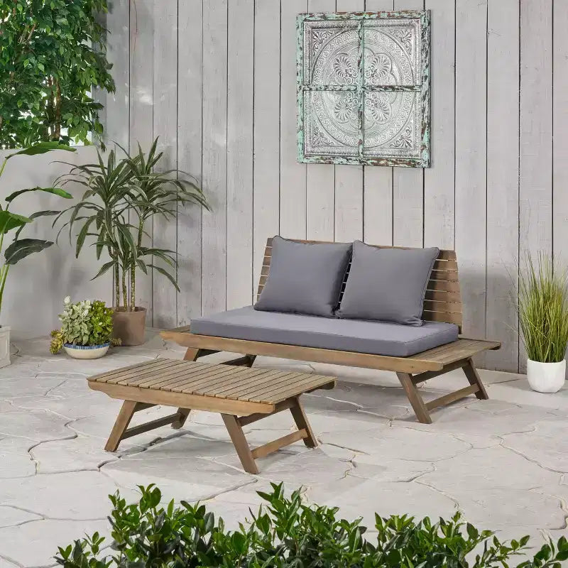 Christopher Knight Home Sedona Outdoor Acacia Wood Loveseat and Coffee Table Set with Cushion