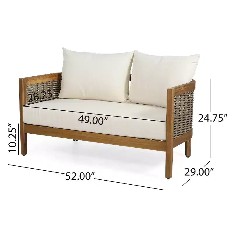 Christopher Knight Home Burchett Patio 2 Piece Acacia Wood and Wicker Conversation Set with Cushions