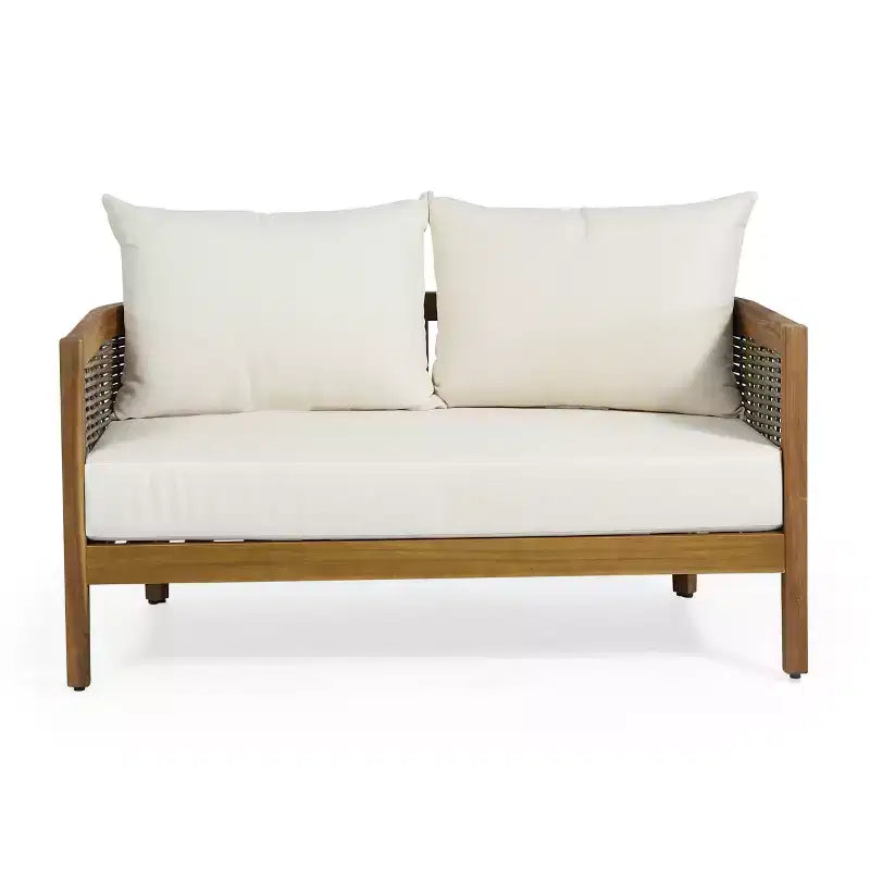 Christopher Knight Home Burchett Patio 2 Piece Acacia Wood and Wicker Conversation Set with Cushions