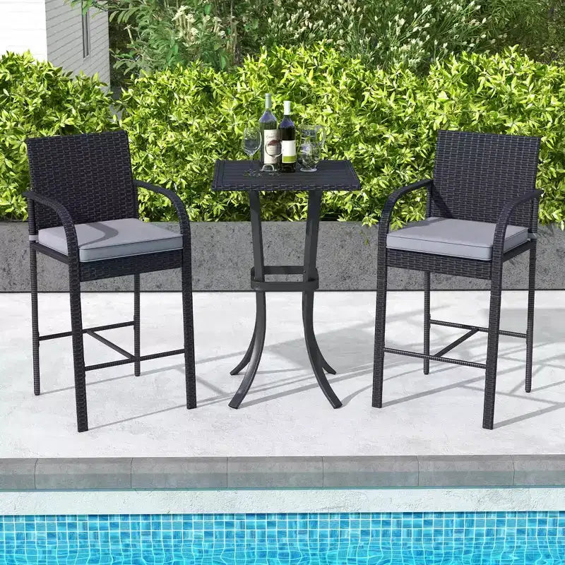 Costway 3 PCS Patio Wicker Bar Set Rattan Chairs & Square Table with Heavy-Duty Metal Frame