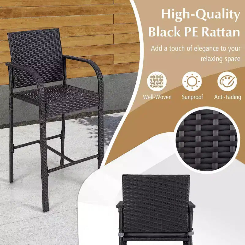 Costway 3 PCS Patio Wicker Bar Set Rattan Chairs & Square Table with Heavy-Duty Metal Frame