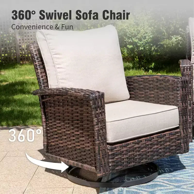Captiva Designs 5PC Oversized Patio Outdoor Wicker Furniture Conversation Sofa Set with Ottomans for Garden Yard Porch