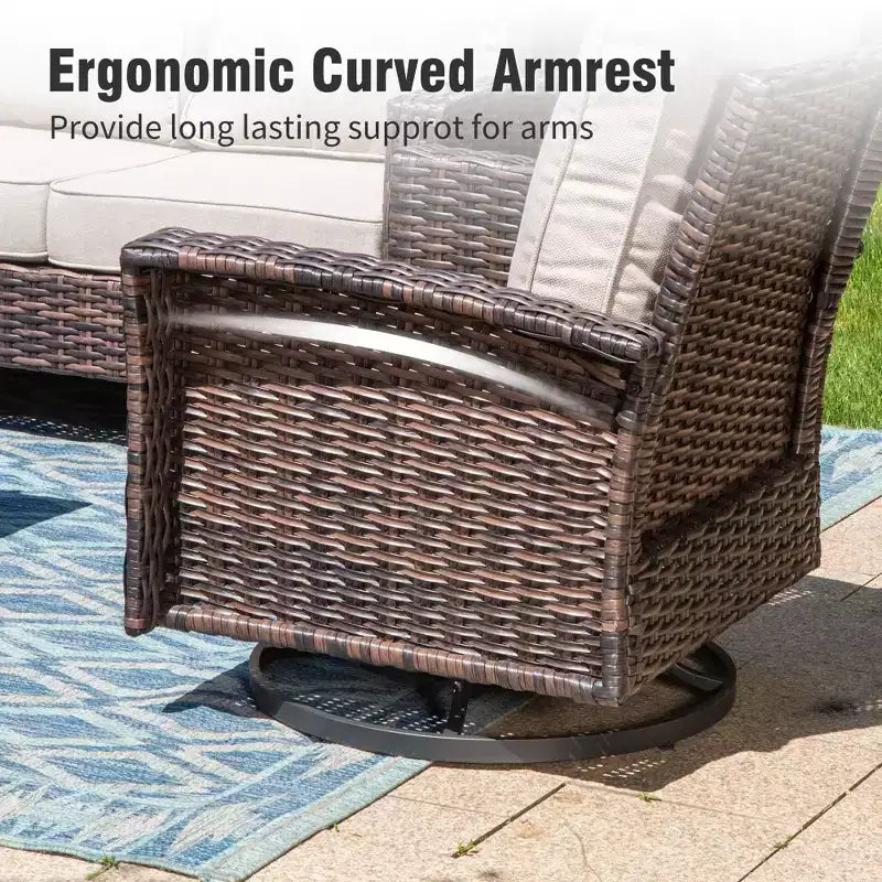 Captiva Designs 5PC Oversized Patio Outdoor Wicker Furniture Conversation Sofa Set with Ottomans for Garden Yard Porch
