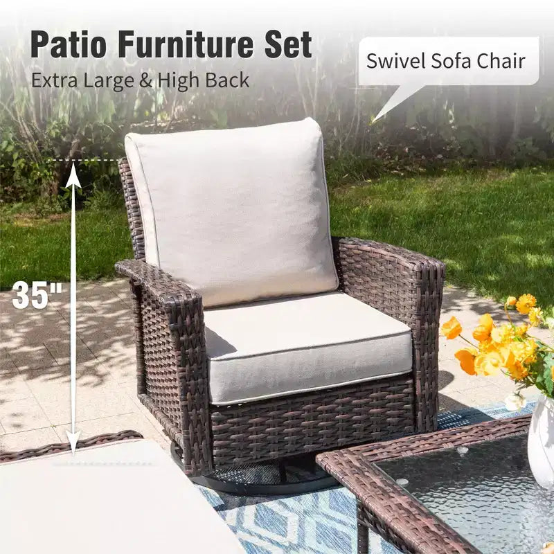 Captiva Designs 5PC Oversized Patio Outdoor Wicker Furniture Conversation Sofa Set with Ottomans for Garden Yard Porch