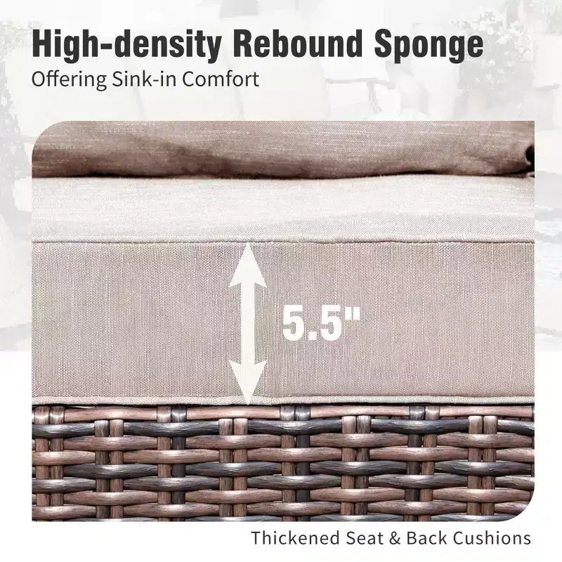 Captiva Designs 5PC Oversized Patio Outdoor Wicker Furniture Conversation Sofa Set with Ottomans for Garden Yard Porch