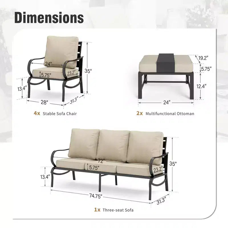Captiva Designs 5pc Metal Patio Furniture Conversation Set with Ottomans for Garden Porch Backyard