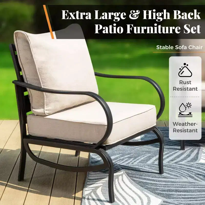 Captiva Designs 5pc Metal Patio Furniture Conversation Set with Ottomans for Garden Porch Backyard