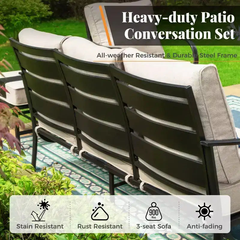Captiva Designs 5pc Metal Patio Furniture Conversation Set with Ottomans for Garden Porch Backyard