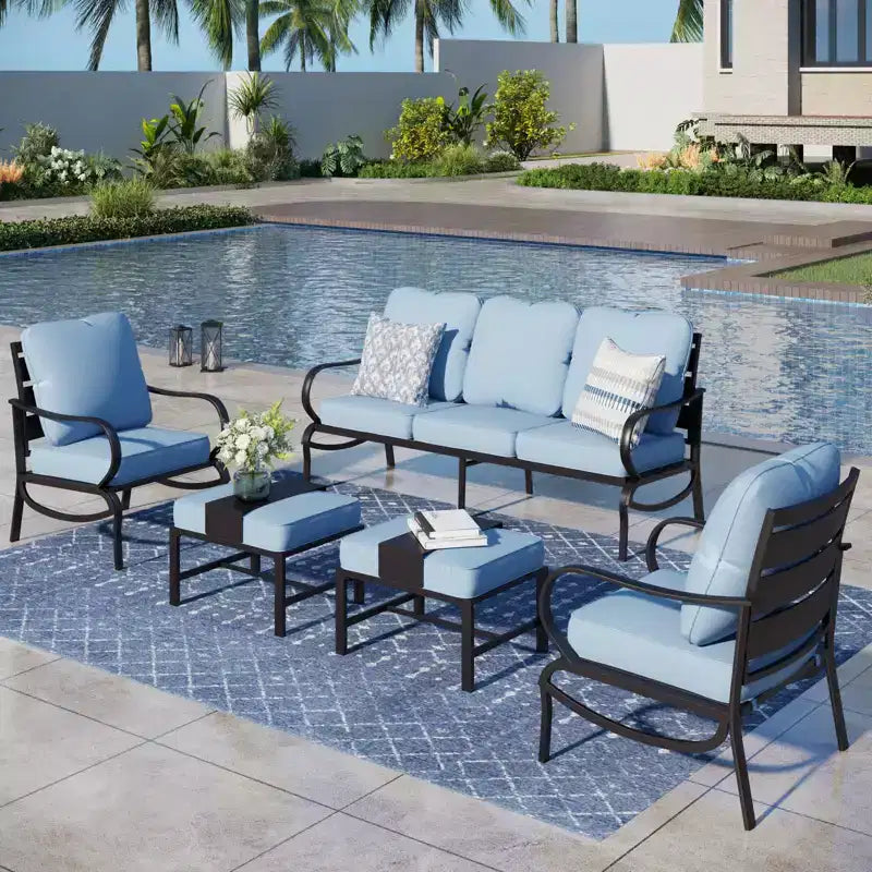 Ensemble de conversation de 5 meubles de patio en métal Captiva Designs avec poufs pour jardin, véranda, arrière-cour