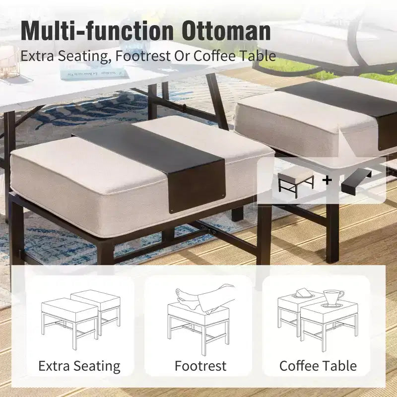 Captiva Designs 6pc Metal Patio Furniture Conversation Set with Armchairs and Ottomans for Garden Porch Backyard