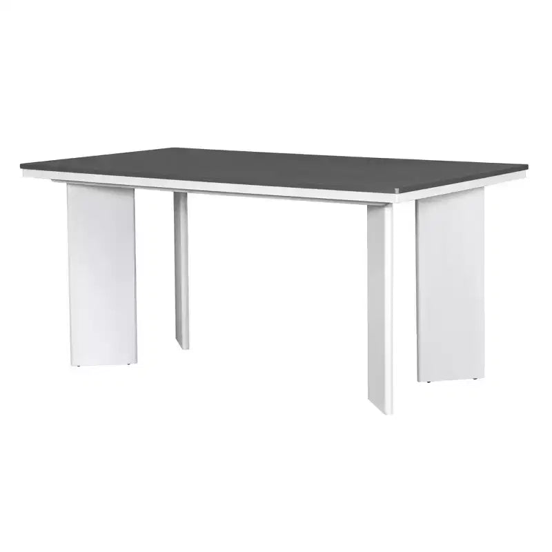 7 Piece Dining Table Set Dining Set with 6 Upholstered Dining Chairs, Retro and Rustic, Natural/Gray+White-ModernLuxe