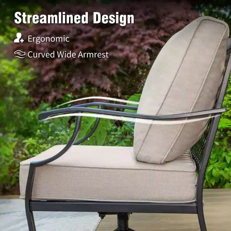 Captiva Designs 6pc Metal Patio Outdoor Conversation Set with Rocking Grid-back Chairs, Ottomans and Coffee Table