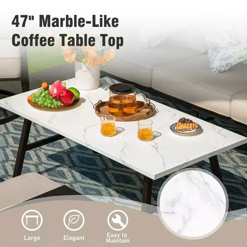 Captiva Designs 6pc Metal Patio Outdoor Conversation Set with Rocking Grid-back Chairs, Ottomans and Coffee Table