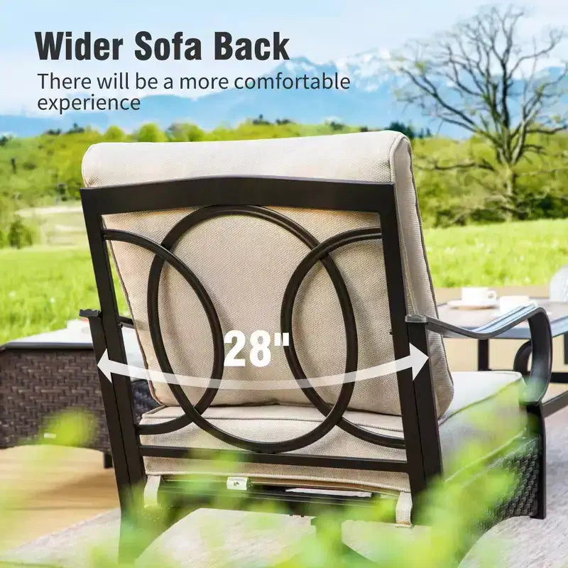Captiva Designs 6pc Extra Large Metal and Rattan Outdoor Patio Conversation Set with Rocking Chairs and Ottomans