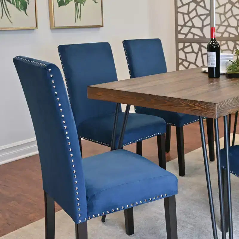 Roundhill Furniture Ashzo Dining Set, Hairpin Dining Table with 6 Chairs, 7-Piece