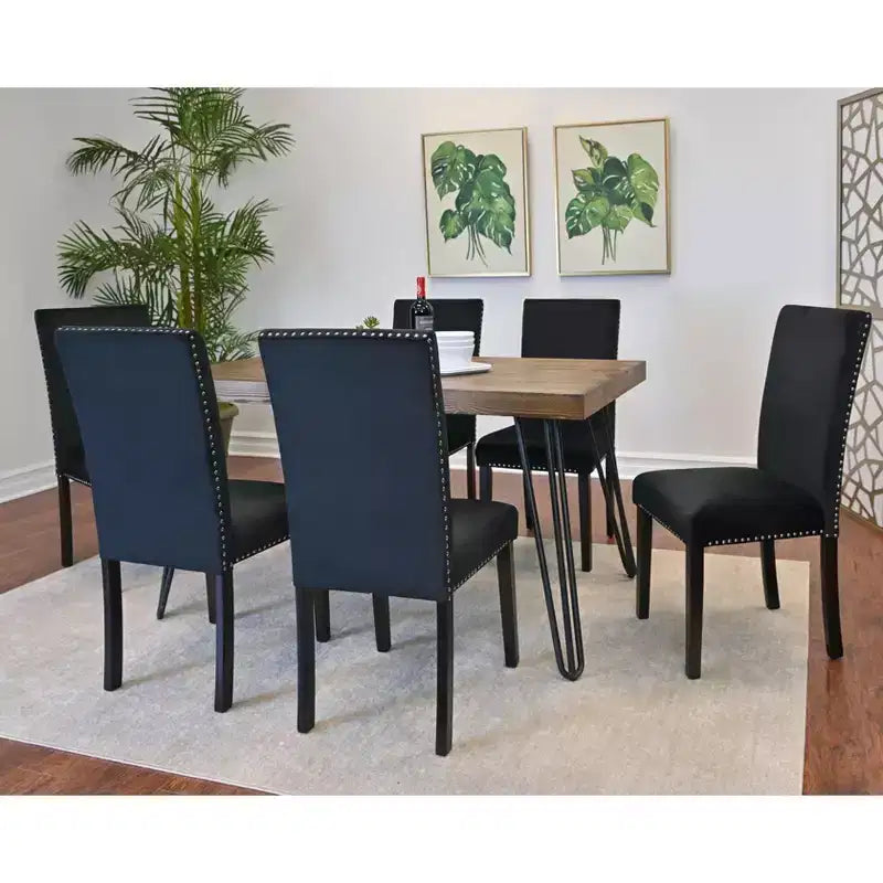 Roundhill Furniture Ashzo Dining Set, Hairpin Dining Table with 6 Chairs, 7-Piece