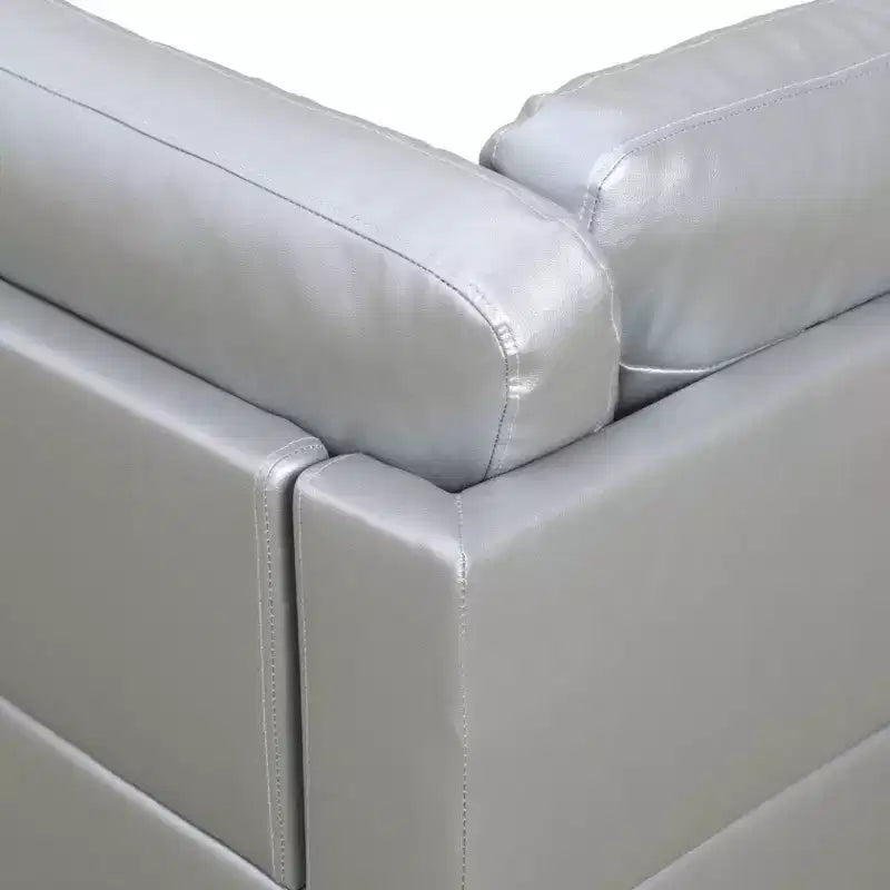 Light Grey Semi-PU Leather Sectional Sofa - Modern L-Shaped Design, Tufted Cushions, Decorative Pillows, Storage Ottoman