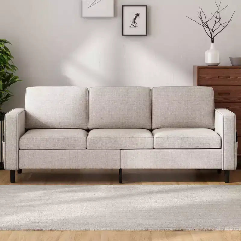 Mjkone Convertible Sectional Sofa Couch, Linen Fabric 3-Seat L-Shaped Sofa with Storage Ottoman