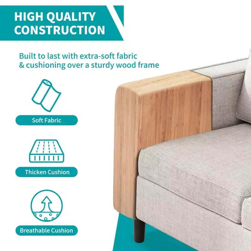 Mjkone Convertible Sectional Sofa Couch, Linen Fabric 3-Seat L-Shaped Sofa with Storage Ottoman