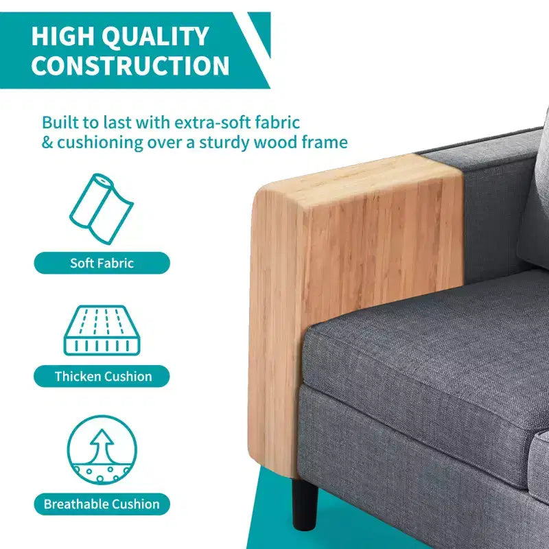 Mjkone Convertible Sectional Sofa Couch, Linen Fabric 3-Seat L-Shaped Sofa with Storage Ottoman