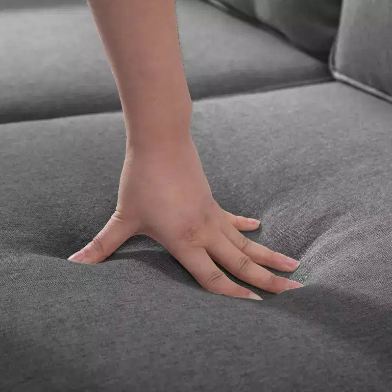 Mjkone Convertible Sectional Sofa Couch, Linen Fabric 3-Seat L-Shaped Sofa with Storage Ottoman