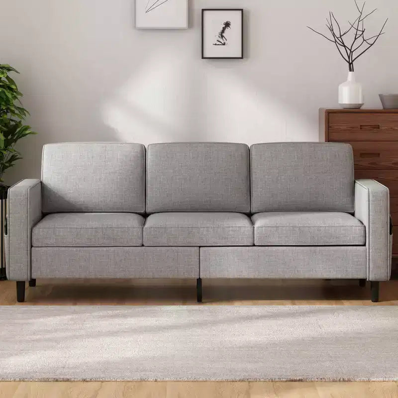 Mjkone Convertible Sectional Sofa Couch, Linen Fabric 3-Seat L-Shaped Sofa with Storage Ottoman