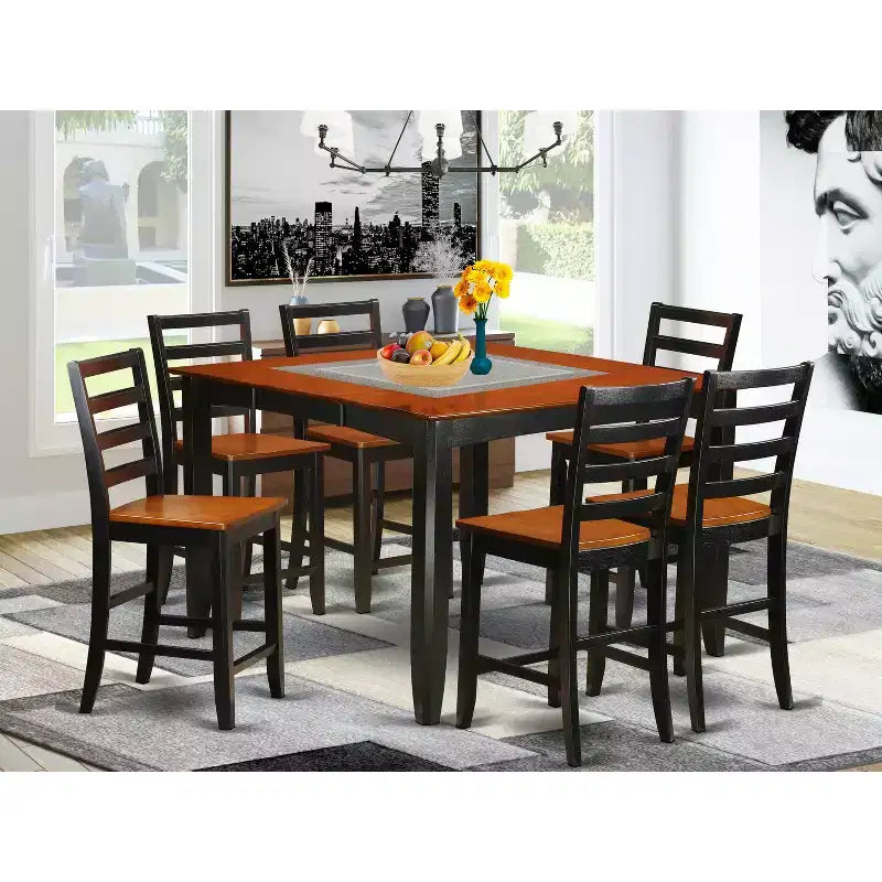 HomeStock Counter Height Dining Set Pub Table 4/6 Chairs 54x54 Inch Kitchen Set