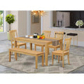 HomeStock Oak Rectangle Dining Table Set with 4 Chairs and Bench