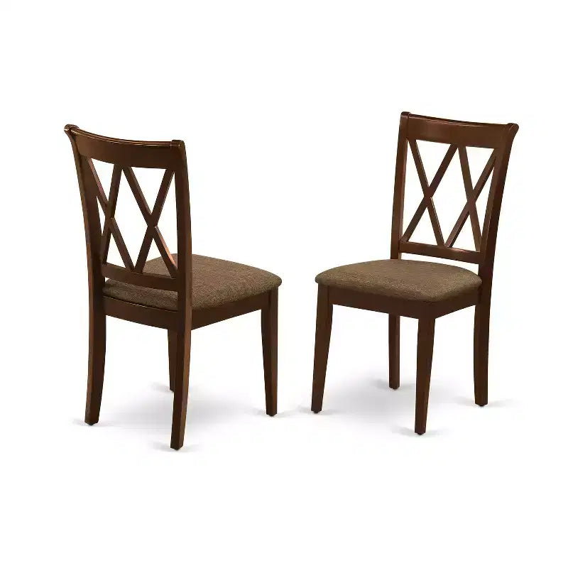 HomeStock 5 Piece Dining Set Rectangle Table with 4 Linen Fabric Chairs Mahogany