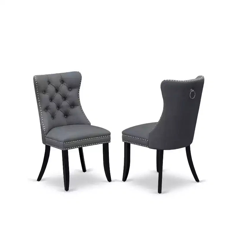 HomeStock Round Kitchen Dining Set Black Button Tufted Style
