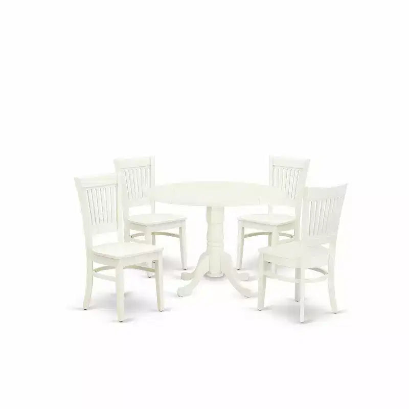 HomeStock Linen White Round Dining Table and 4 Chair Set Modern