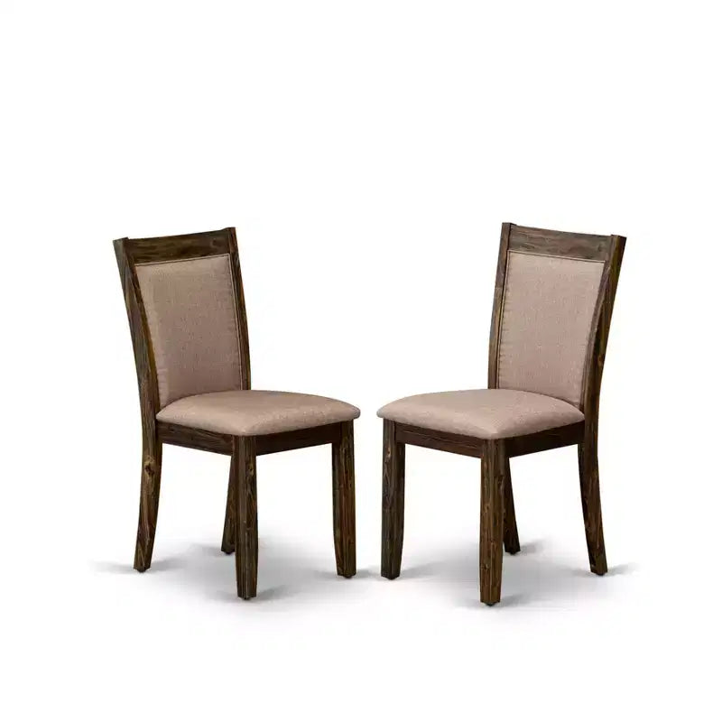 HomeStock 7 Piece Round Dining Set Dark Khaki Linen Fabric Chairs