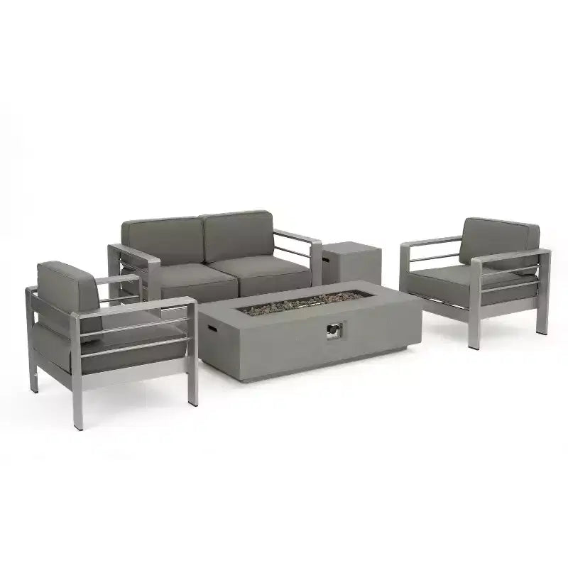 GDFStudio Crested Bay Salon de conversation extérieur en aluminium 4 places avec brasero gris clair