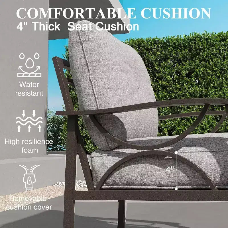 Heynemo Outdoor Patio Furniture Set, 5 Piece Patio Conversation Set with Coffee Table, Metal Furniture Set for Porch Backyard Garden