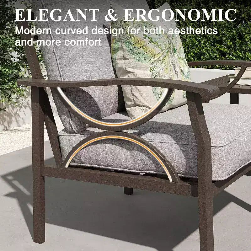 Heynemo Outdoor Patio Furniture Set, 5 Piece Patio Conversation Set with Coffee Table, Metal Furniture Set for Porch Backyard Garden