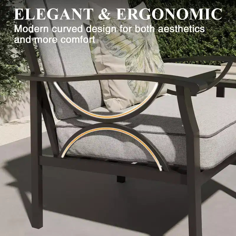 Heynemo Outdoor Patio Furniture Set, 5 Piece Patio Conversation Set with Coffee Table, Metal Furniture Set for Porch Backyard Garden