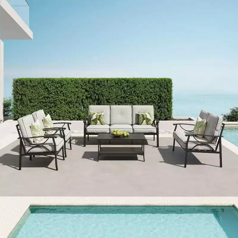 Heynemo Outdoor Patio Furniture Set, 5 Piece Patio Conversation Set with Coffee Table, Metal Furniture Set for Porch Backyard Garden