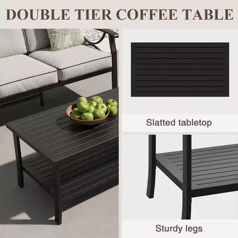 Heynemo Outdoor Patio Furniture Set, 5 Piece Patio Conversation Set with Coffee Table, Metal Furniture Set for Porch Backyard Garden